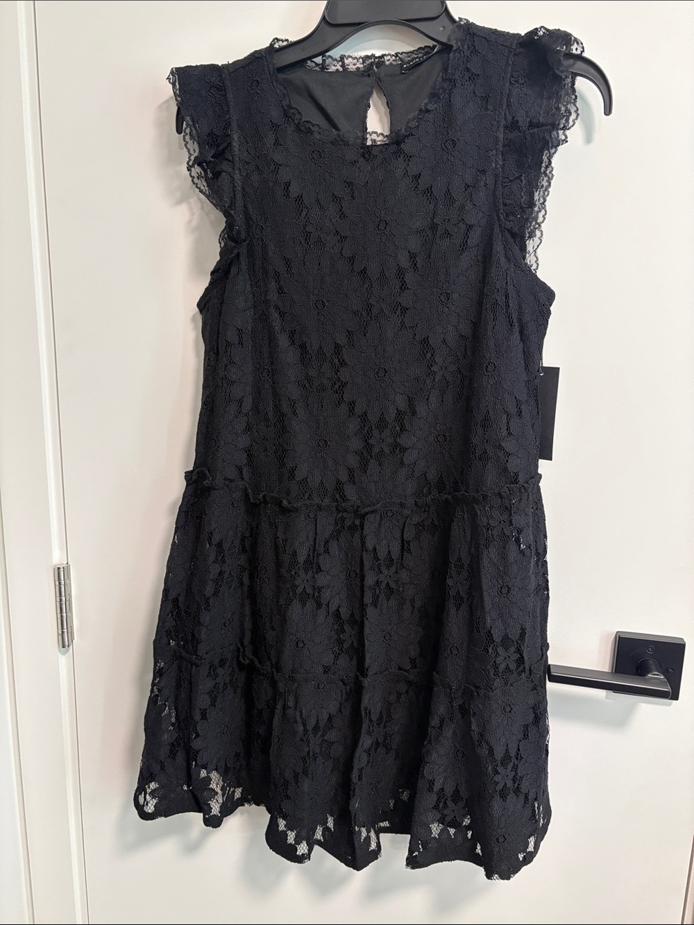 Black Tape_ Black Floral Lace Tiered Mini Dress